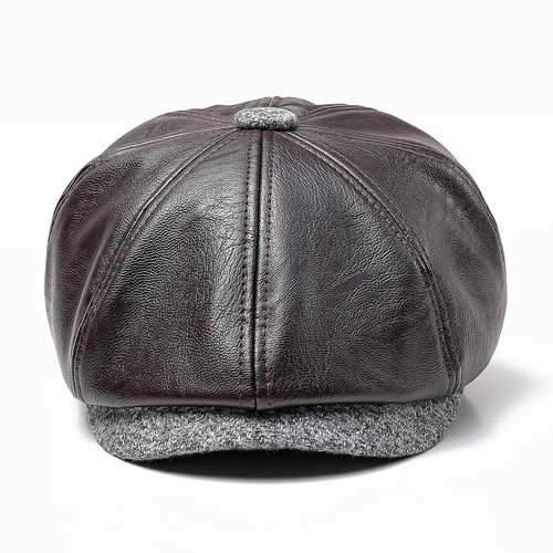 Men Middle-aged Artificial Leather Painter Beret Caps