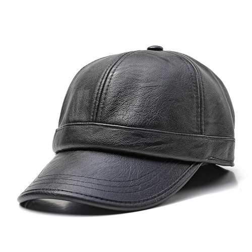 Men Women Winter Artificia Leather Letter Badge Baseball Cap