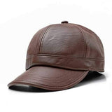 Men Women Winter Artificia Leather Letter Badge Baseball Cap