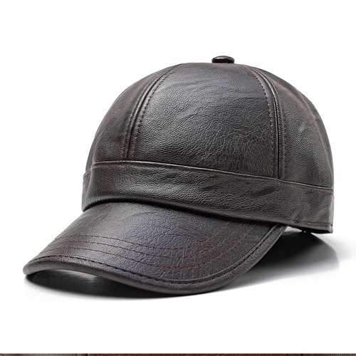 Men Women Winter Artificia Leather Letter Badge Baseball Cap