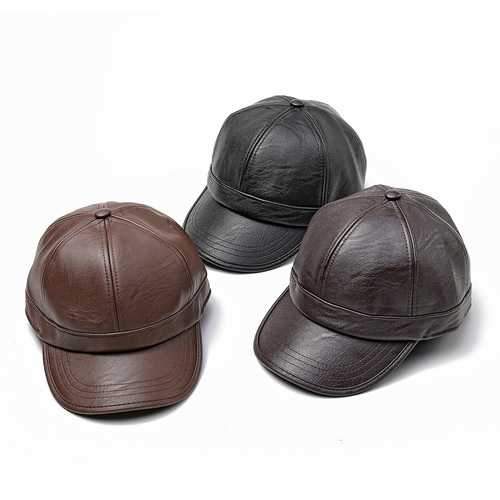 Men Women Winter Artificia Leather Letter Badge Baseball Cap