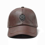 Winter Artificial Leather Cotton Lining Letter Badge Dad Hat