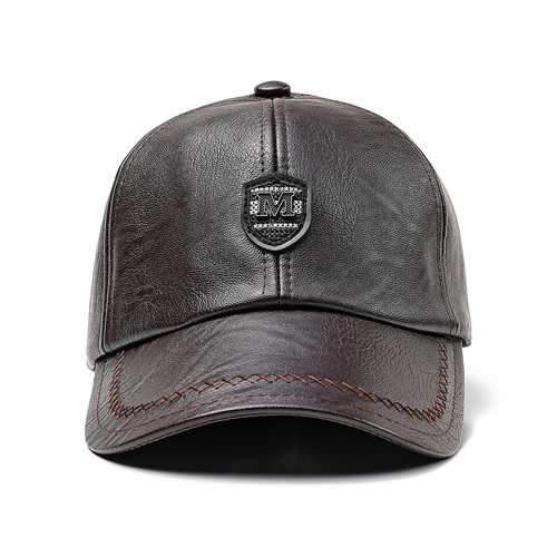 Winter Artificial Leather Cotton Lining Letter Badge Dad Hat