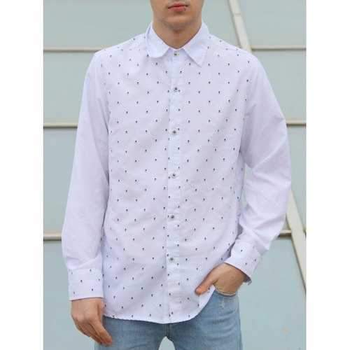 Skull Print Color Block Panel Shirt - White Xl