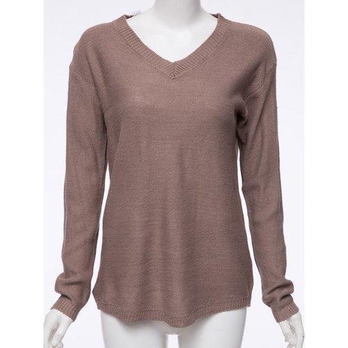 V Neck Pullover Tunic Sweater - Dark Khaki M