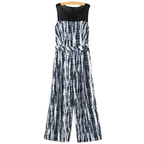 Stylish Scoop Neck Sleeveless Chiffon Spliced Women's Jumpsuit - White And Black M