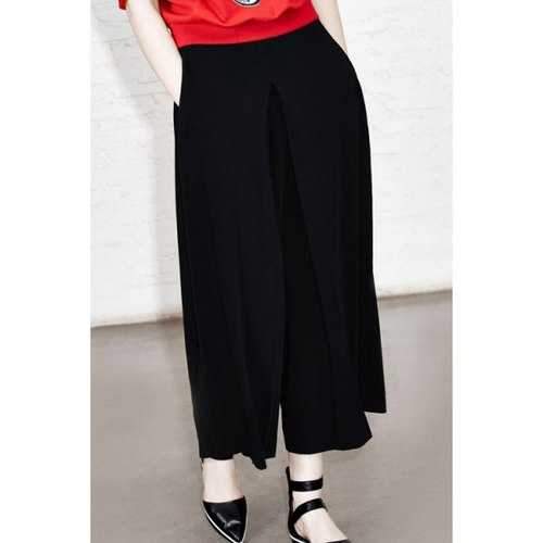 Fashionable Solid Color Loose Fitting Zipper Fly Pants For Women - Black S