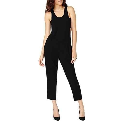 Stylish Scoop Neck Sleeveless Black Cut Out Women's Jumpsuit - Black S