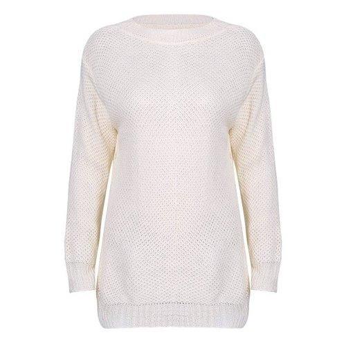 Stylish Scoop Neck Long Sleeve Solid Colour Loose-Fitting Women's Sweater - Off-white S