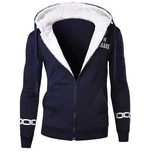 Fashion Letter Print Large Pocket Slimming Long Sleeve Cotton Blend Thicken Hoodie For Men - Cadetblue M