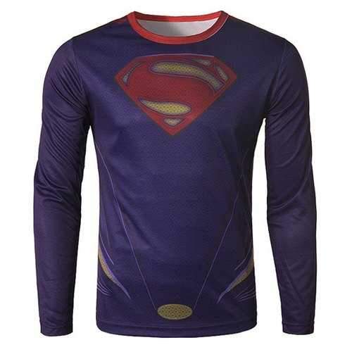 Fashion Round Neck 3D Superman Print Slimming Long Sleeve Quick-Dry T-Shirt For Men - L