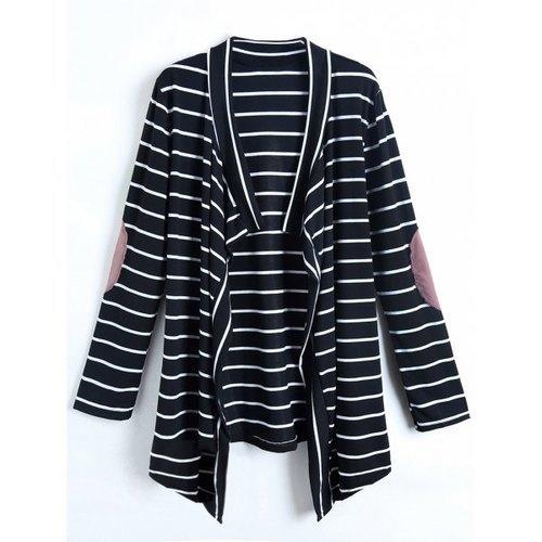 Casual Collarless Striped Long Sleeve Cardigan For Women - L