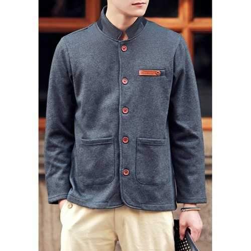 Fashion Stand Collar Color Block Splicing Slimming Long Sleeve Cotton Blend Sweatshirt For Men - Deep Gray M