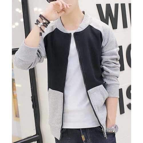 Zipper Stand Collar Color Splicing Pocket Design Men's Long Sleeve Hoodie - Black 3xl