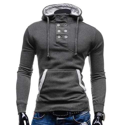 Trendy Hooded Double Breasted Pocket Hemming Slimming Long Sleeve Cotton Blend Hoodie For Men - Deep Gray Xl