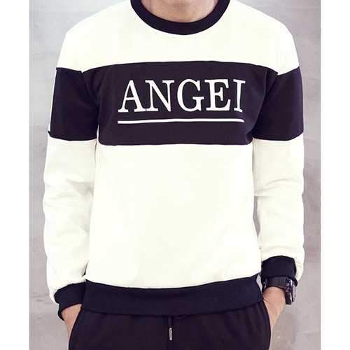 Stylish Loose Fit Round Neck Letter Print Color Block Splicing Long Sleeve Sweatshirt For Men - White Xl