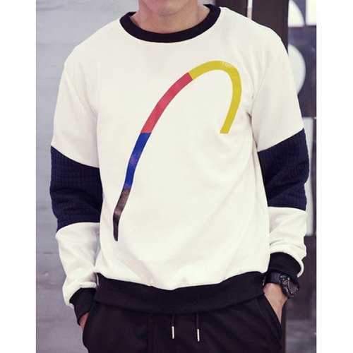 Modish Loose Fit Round Neck Colorful Print Long Sleeve Cotton Blend Sweatshirt For Men - White Xl