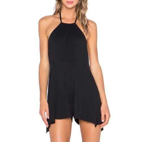Sexy Style Halter Neck Sleeveless Backless Color Block Women's Playsuit - Black Xl