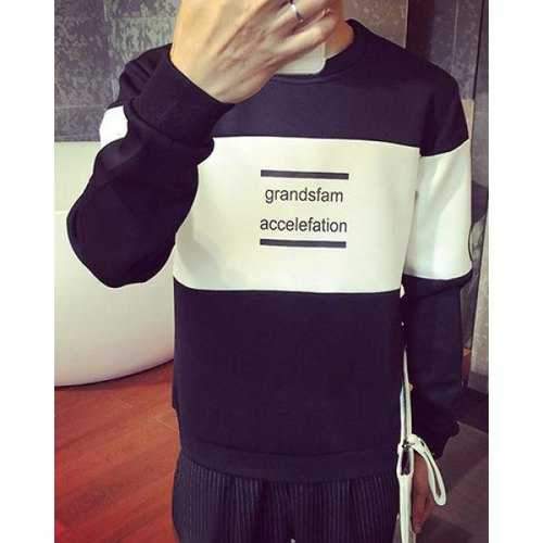 Loose-Fitting Letter Print Color Block Splicing Round Neck Long Sleeve Men's Sweatshirt - Black 5xl
