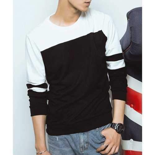 Round Neck Color Block Splicing Design Stylish Long Sleeve Men's Sweatshirt - White And Black Xl
