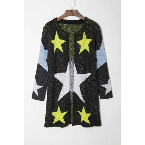 Fashionable Round Collar Star Pattern Long Sleeve Cardigan For Women - Black One Size(fit Size Xs To M)