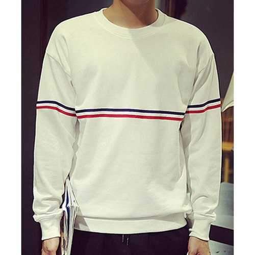 Loose-Fitting Colorful Striped Design Round Neck Long Sleeve Men's Sweatshirt - White M