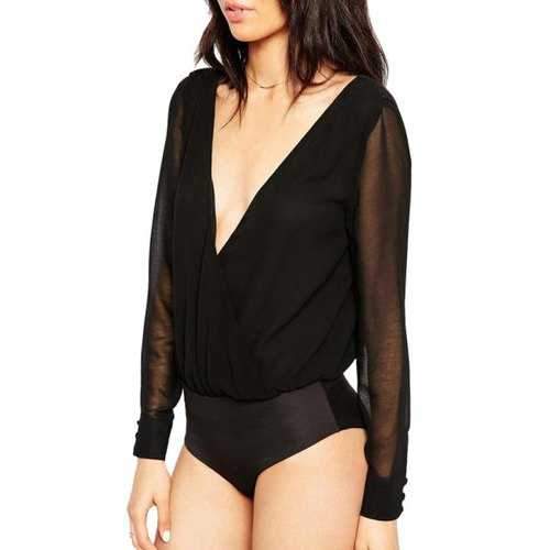 Tiger Mist Petite Wrap Front Bodysuit - Black L