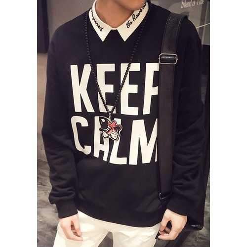 Loose-Fitting Big Letter Print Round Neck Long Sleeve Men's Sweatshirt - Black Xl