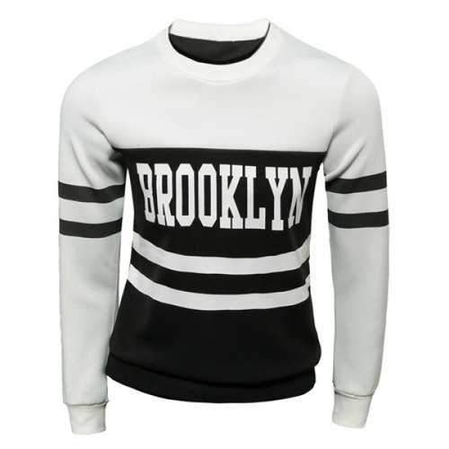 Trendy Slimming Round Neck Letter Print Two Color Splicing Long Sleeve Polyester Sweatshirt For Men - White L