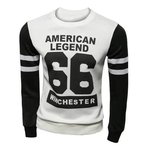 Stylish Slimming Round Neck Number Print Color Block Splicing Long Sleeve Polyester Sweatshirt For Men - White M