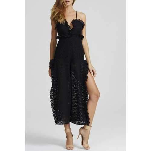 Sexy Style Spaghetti Strap Backless Solid Color Sleeveless Jumpsuit For Women - Black S