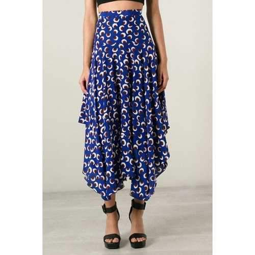 Fashionable Asymmetrical Floral Printed Skirt For Women - Blue S