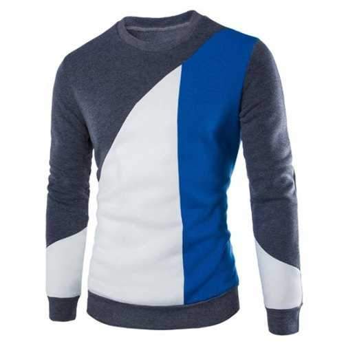 Modish Slimming Round Neck Multicolor Irregular Splicing Long Sleeve Polyester Sweatshirt For Men - Deep Gray M