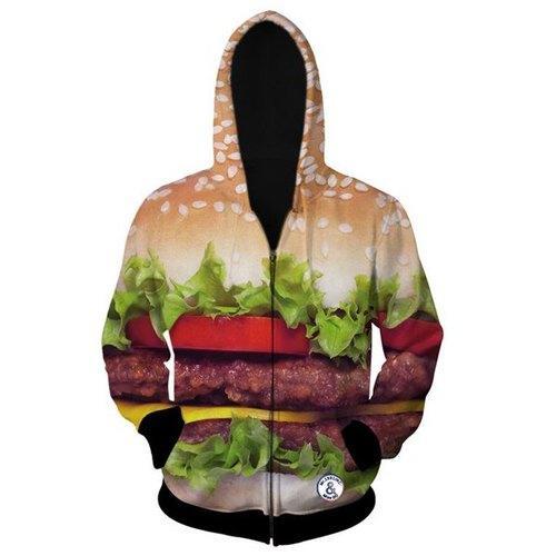 Modish Fitted Hooded 3D Hamburger Pattern Long Sleeve Cotton Blend Hoodie For Men - L