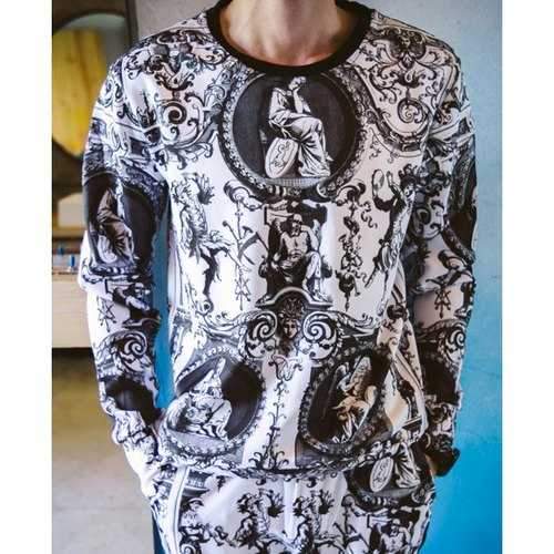 Round Neck Color Block 3D Statue Print Long Sleeve Men's Sweatshirt - M