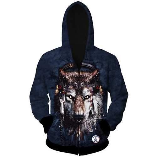 Trendy Slimming Hooded 3D Wolf Head Pattern Long Sleeve Cotton Blend Hoodie For Men - Xl