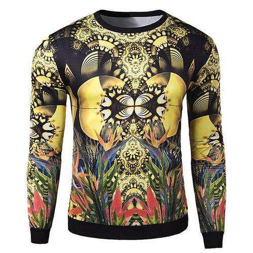 Hot Sale Round Neck 3D Colorized Animals and Plants Print Slimming Long Sleeves Men's Sweatshirt - L
