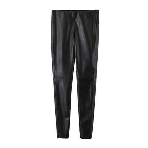 Stylish Narrow Feet PU Leather Black Women's Pants - Black L