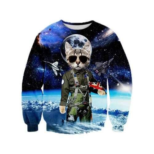 Creative Cat Sheriff into Space 3D Printed Graphic Sweatshirts - L