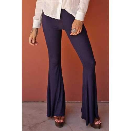 Stylish Solid Color Flare Women's Pants - Deep Purple L
