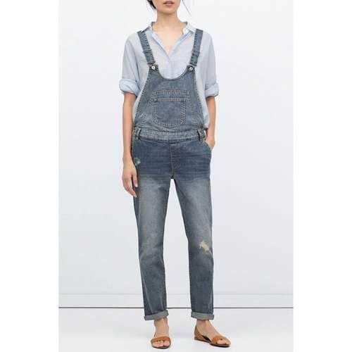 Stylish Ripped Nine Minutes of Women's Overall - Blue S