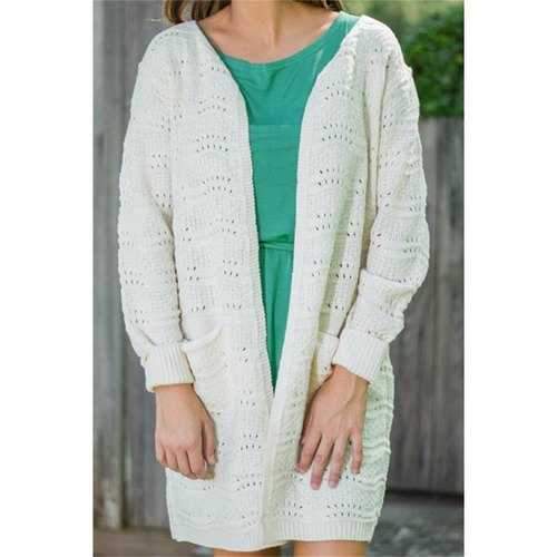 Elegant Solid Color V-Neck Hollow Out Long Cardigan For Women - Off-white One Size(fit Size Xs To M)