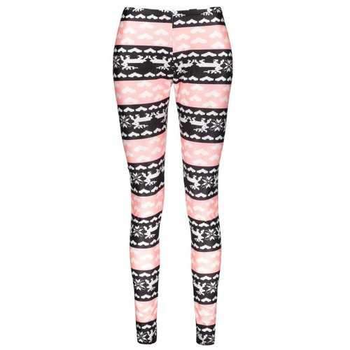 Fashionable High Waist Color Block Heart Printed Bodycon Leggings For Women - S