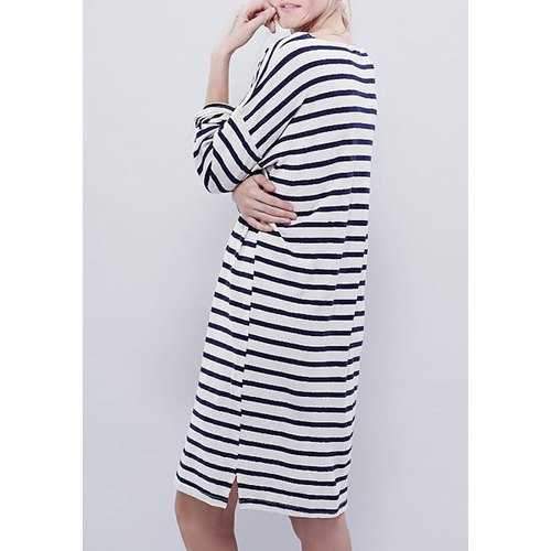 Casual Scoop Neck Long Sleeve Striped Women's Knitted Dress - Stripe Xl