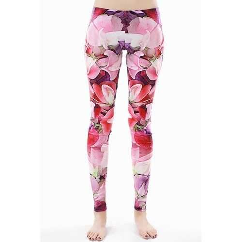 Fashionable Stretch Floral Print Leggings For Women - Pink M