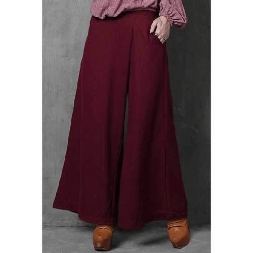 Trendy High-Waisted Wide Leg Pocket Design Women's Wine Red Pants - Wine Red S
