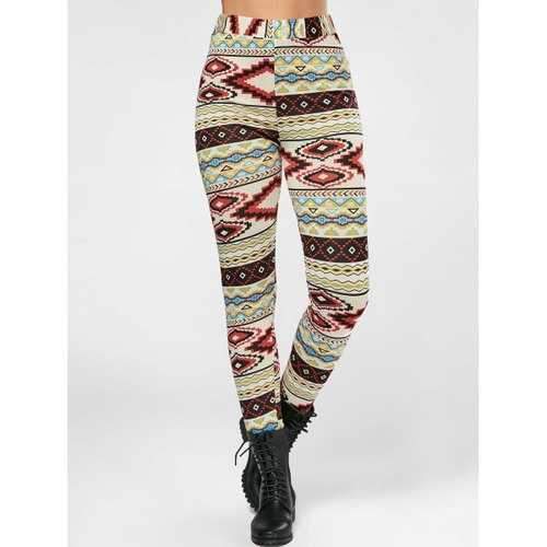 High Waisted Colorful Geometrical Print Leggings - M