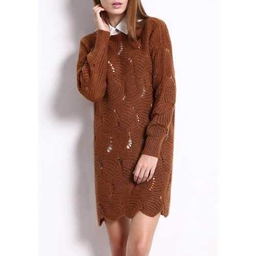 Casual Round Neck Long Sleeves Sweater DressFor Women - Coffee One Size(fit Size Xs To M)