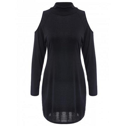 Sexy Turtleneck Long Sleeve Black Hollow Out Women's Bodycon Dress - Black M