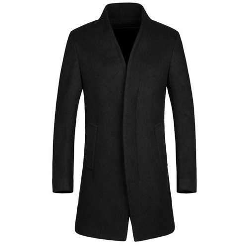 Laconic Stand Collar Multi-Button French Front Back Slit Long Sleeves Fitted Men's Woolen Blend Coat - Black M